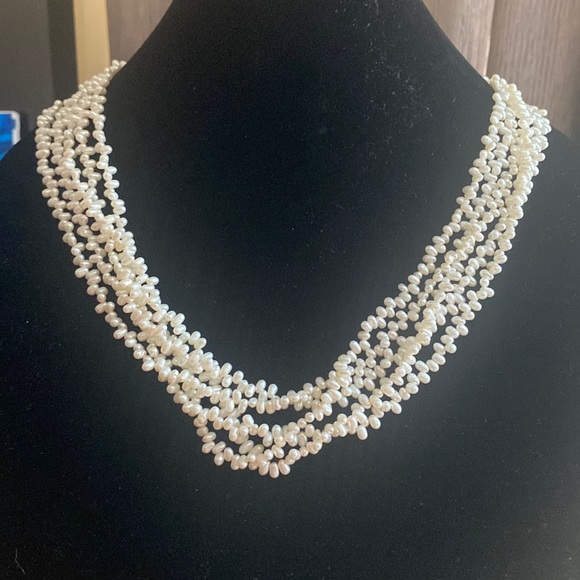 - 5 Strand Freshwater Rice Pearl Necklace Choker w/925 silver Clasp - Picture 1 of 4
